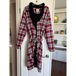 UGG Australia Mens Kalib Cotton Flannel Fleece Lined Robe Plaid‎ Red Blue Size L